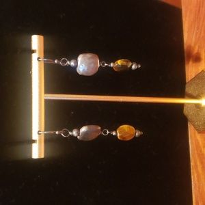 Silpada Oxidized SS, Mother of Pearl & Tiger Eye Earrings
